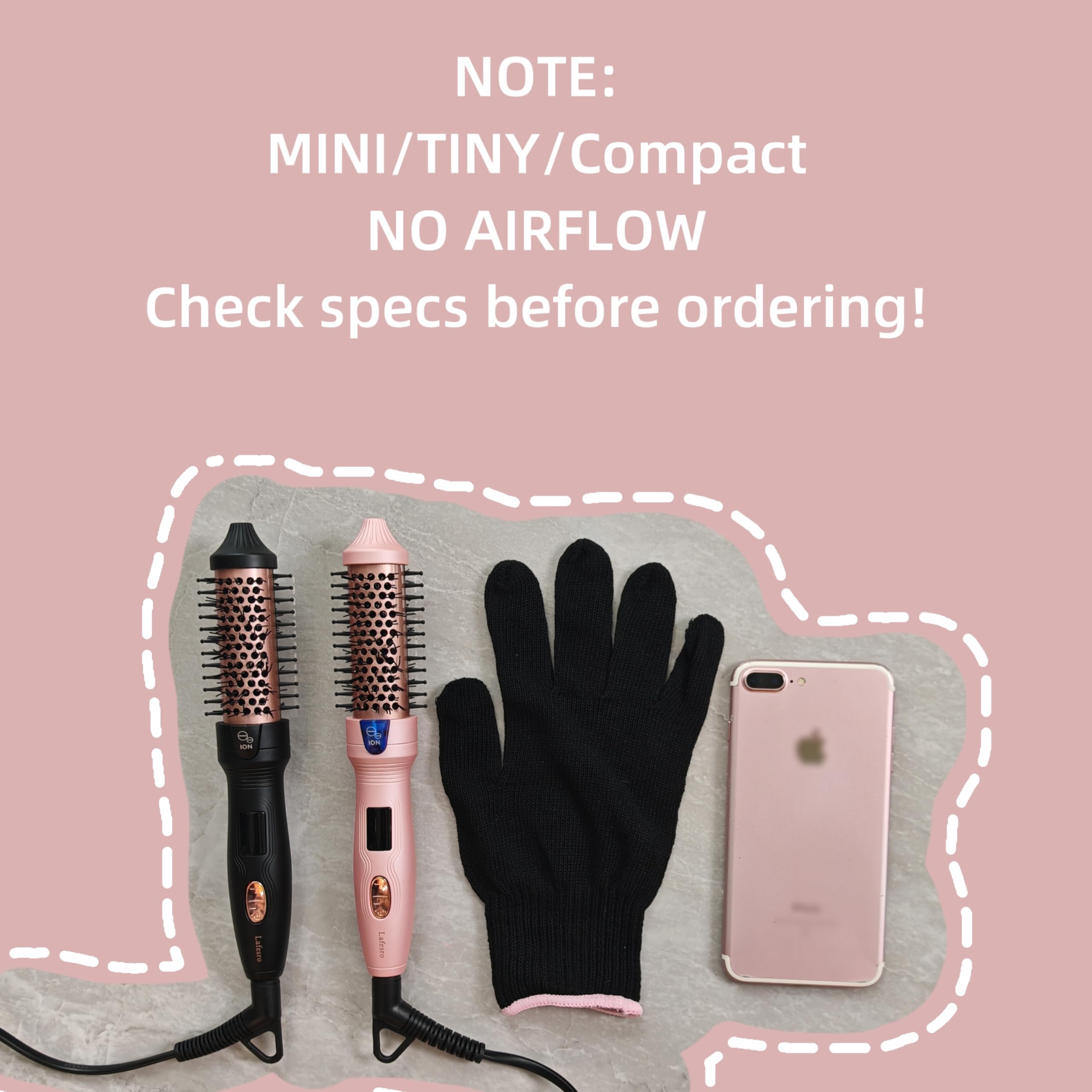 Lafesro Thermal Brush Mini handle close-up showing compact grip for easy styling.