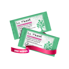 La Fresh makeup remover wipes pack closeup showing travel-friendly packaging for on-the-go cleansing.