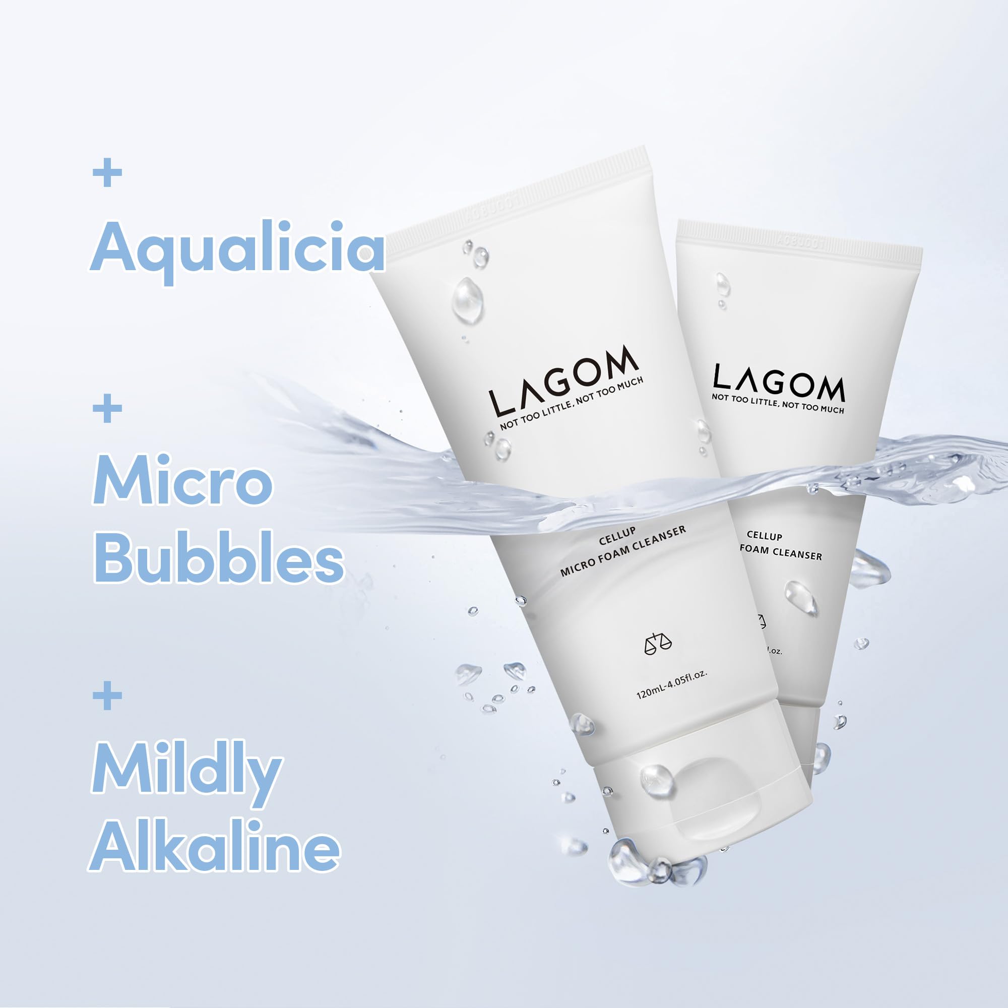 Lagom Cellup dense micro-bubble foam action demonstrates a gentle cleansing effect.