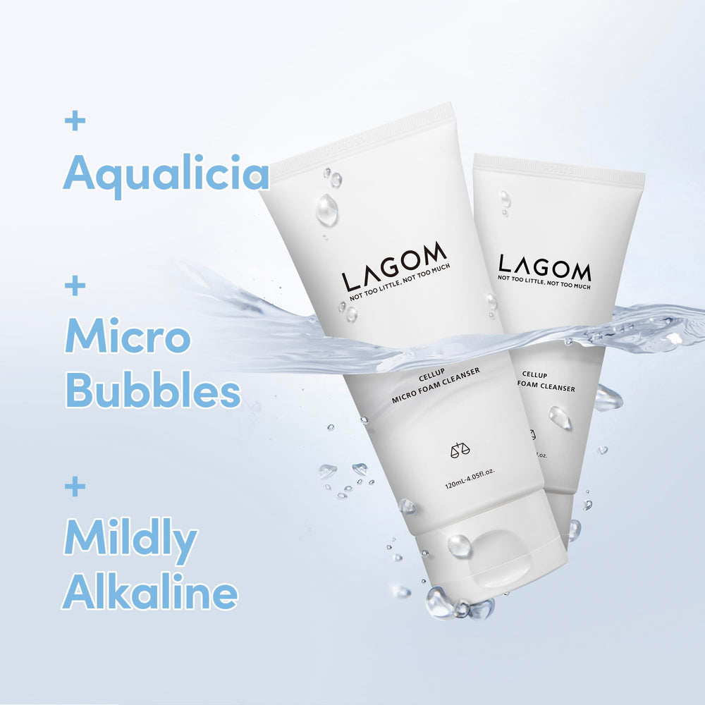 Lagom Cellup dense micro-bubble foam action demonstrates a gentle cleansing effect.