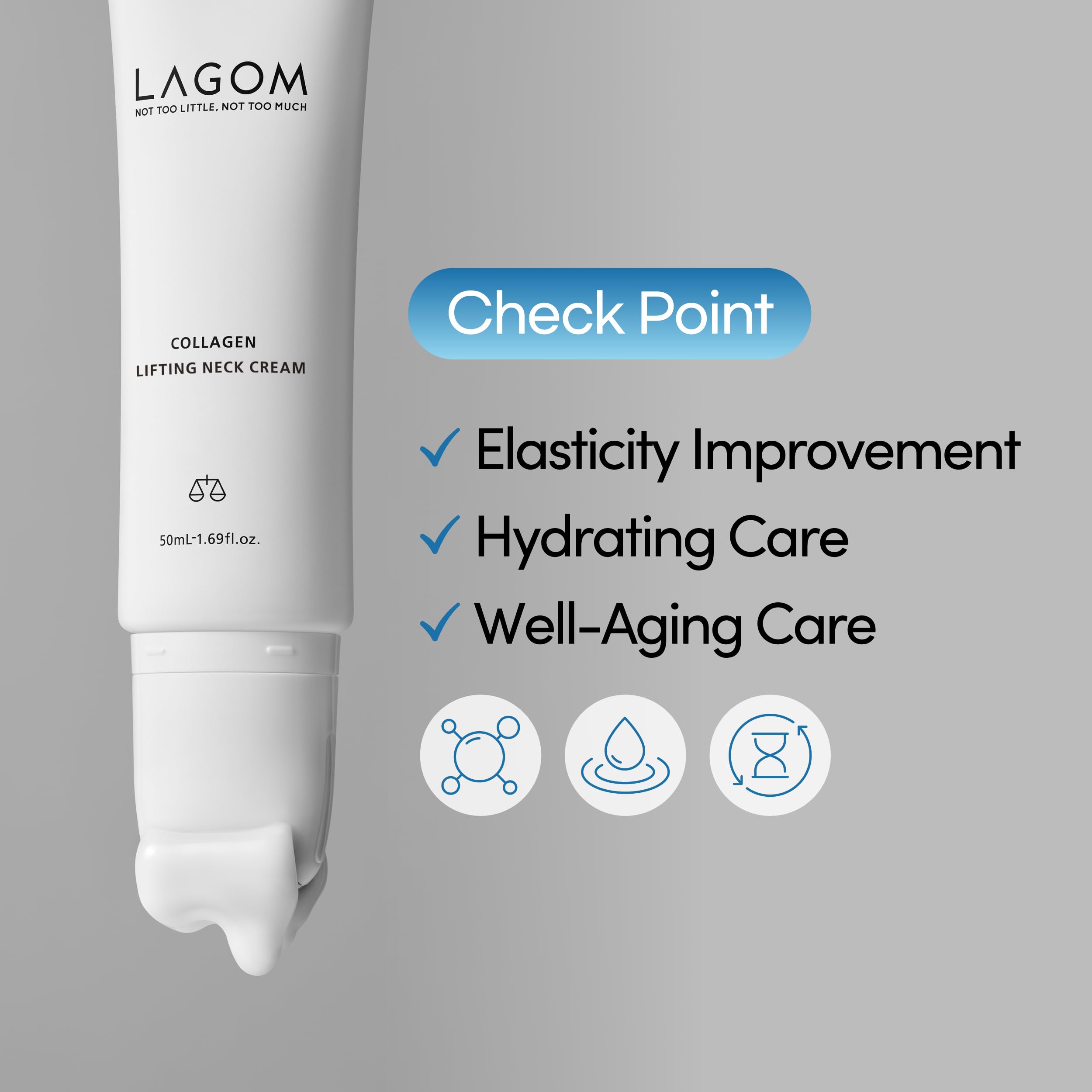 LAGOM neck cream roller application shows smooth glide for massage.