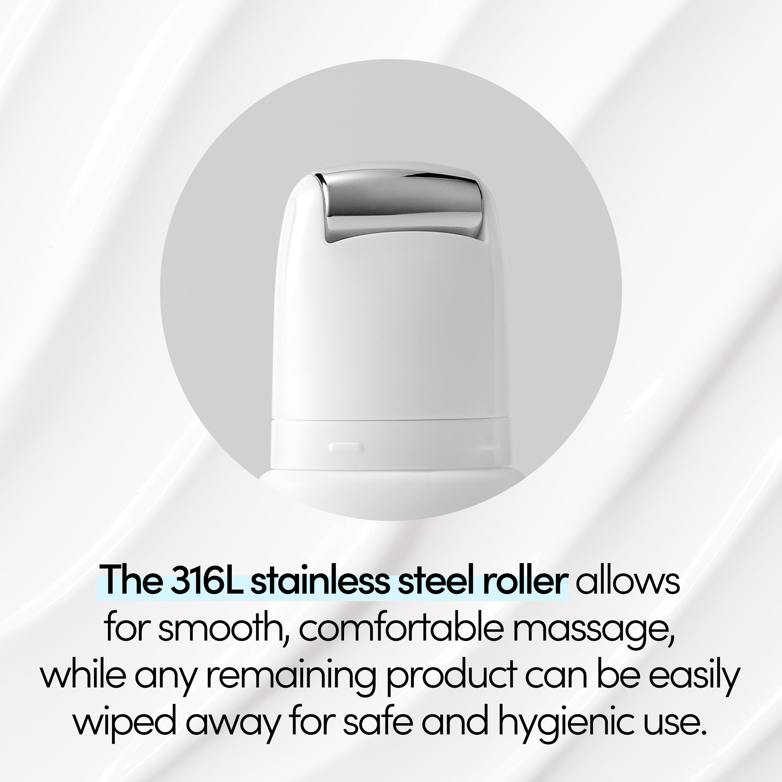 LAGOM neck cream roller texture close-up shows non-sticky absorption.