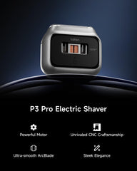 Laifen P3 Pro dual-linear motors graphic highlighting rapid cutting for tough facial hair.