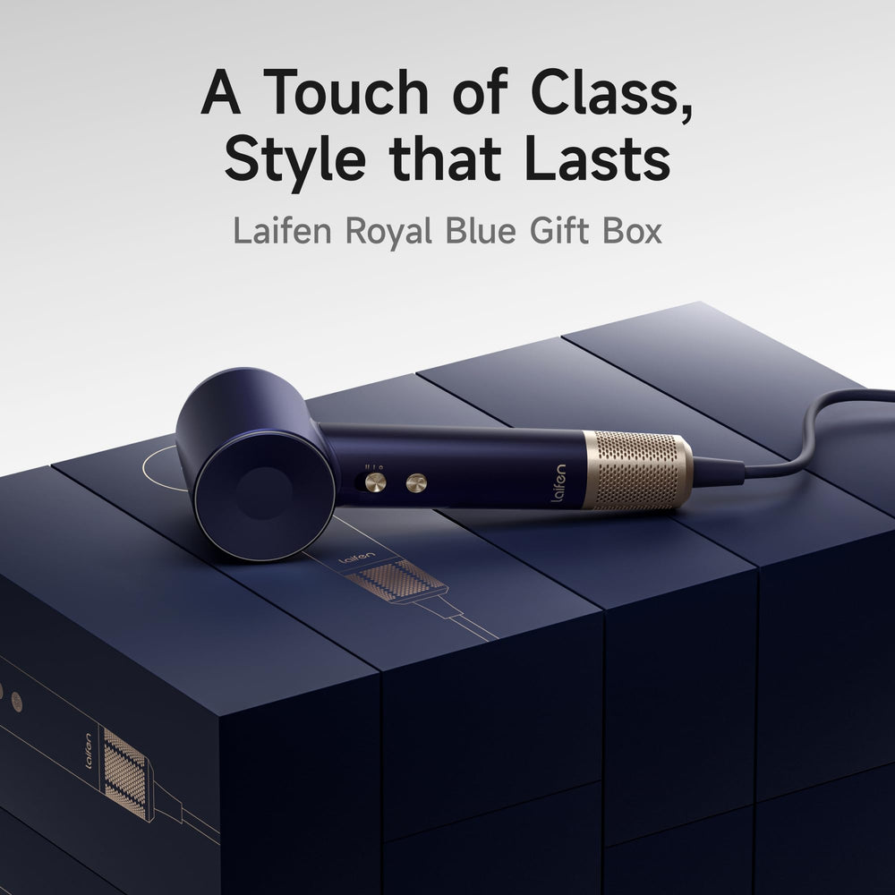 Laifen Premium Hair Dryer Royal Blue Smooth Nozzle enhances precise styling while drying.