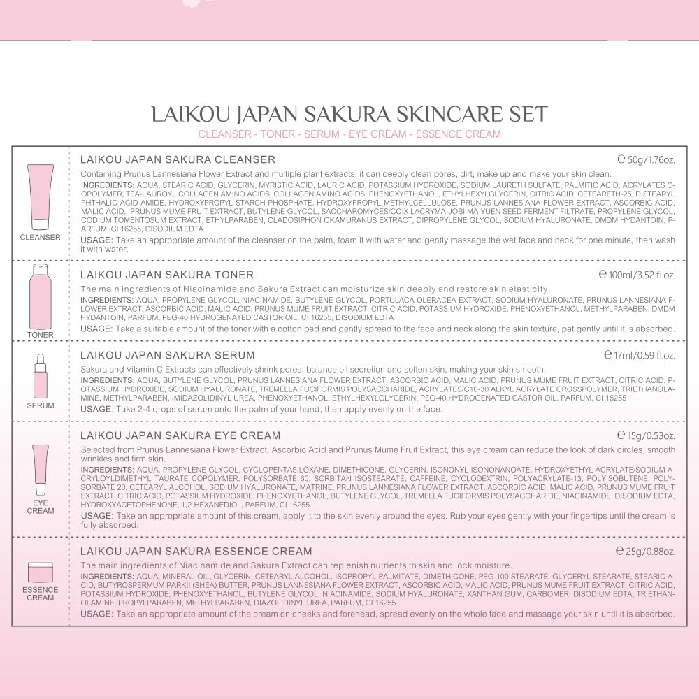 LAIKOU Sakura skincare texture swatches for smooth application.