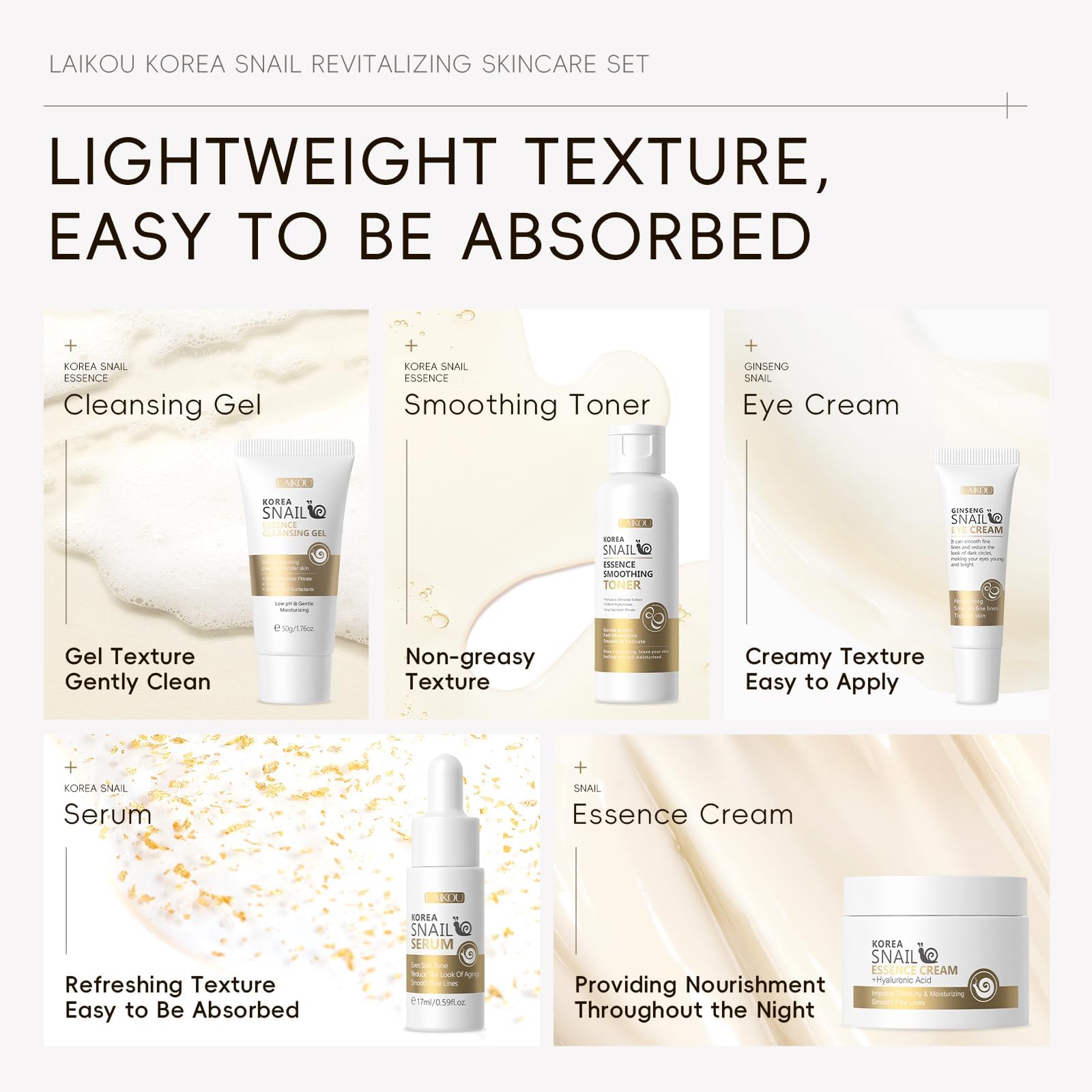 LAIKOU snail and ginseng essence cream moisturizes for lasting softness