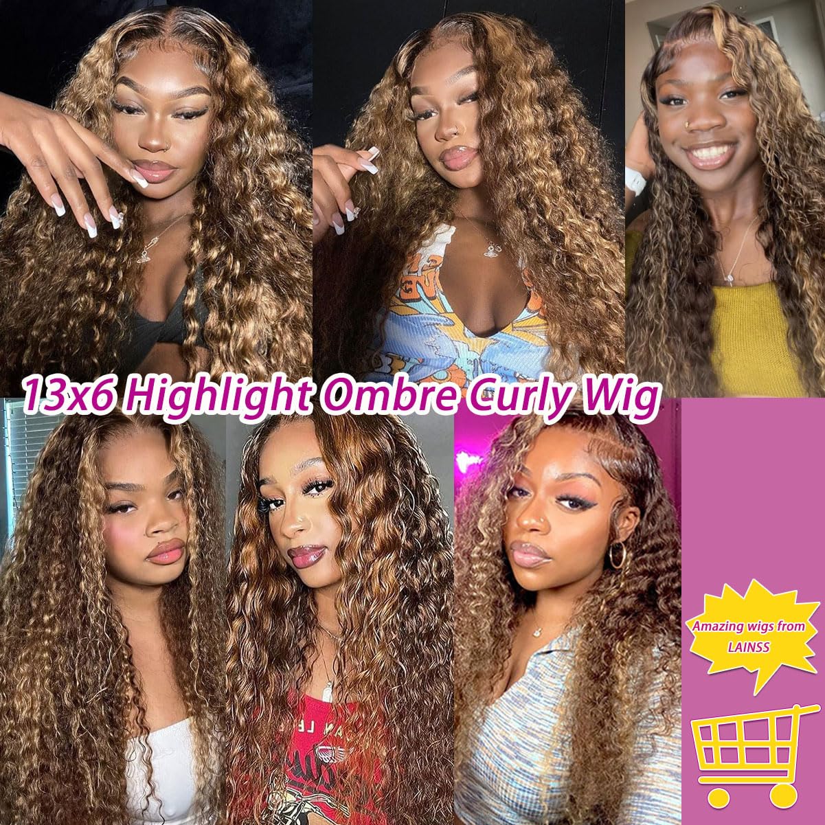 LAINSS honey blonde ombre highlight wig for occasions or daily styling