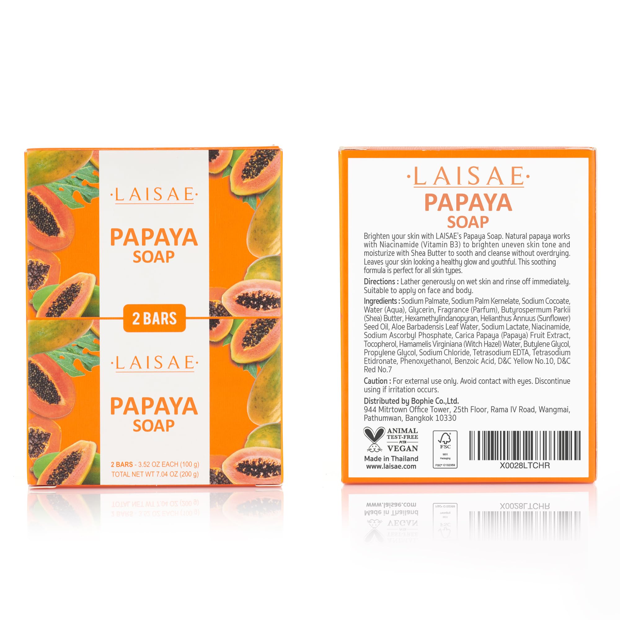 LAISAE ingredients section highlights papaya, aloe, and vitamin C.