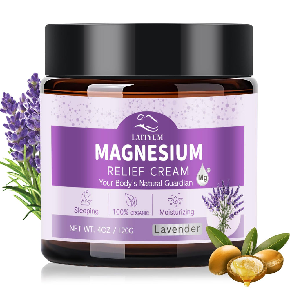 Laityum Magnesium Lotion bottle closeup highlights natural formula for skin nourishment.