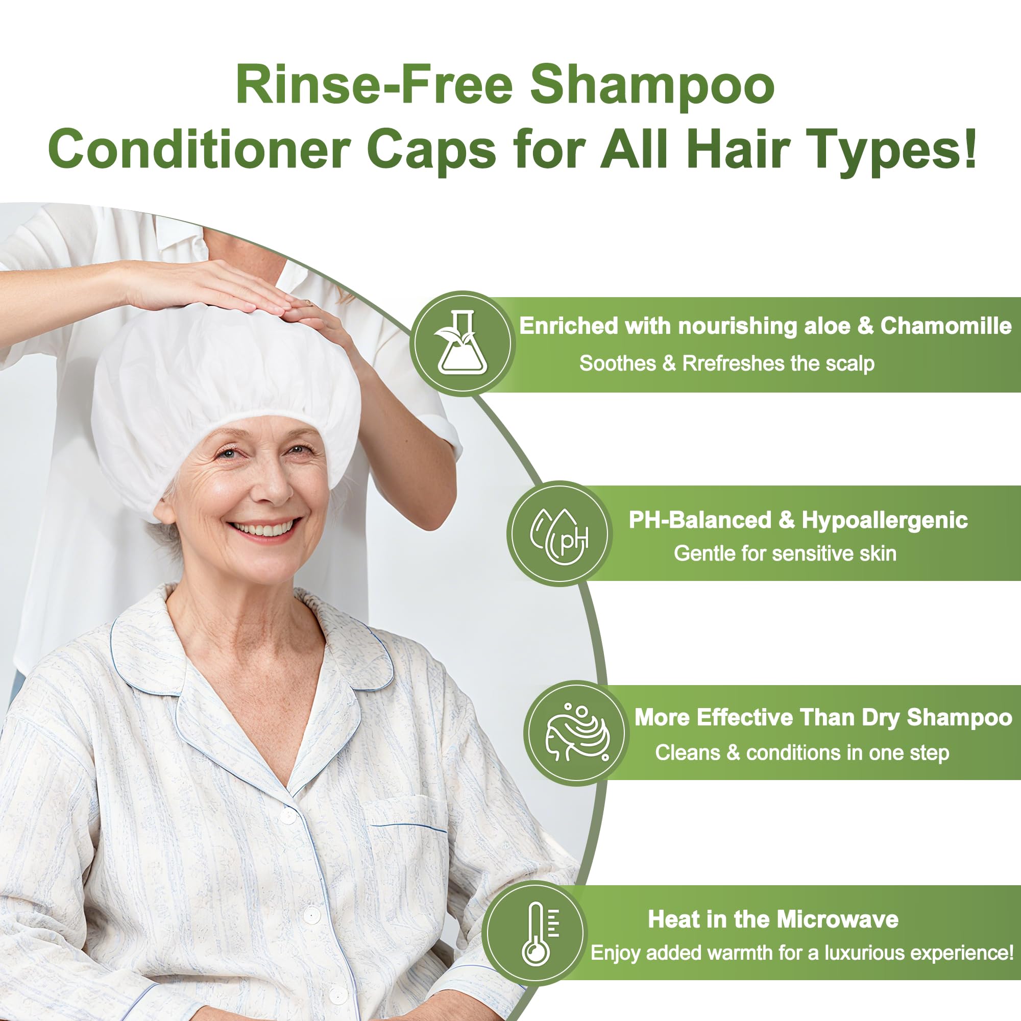 Lajowia shampoo cap bedside-use, clean hair without water for bedridden patients.