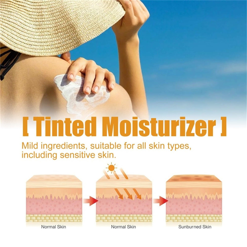 LAJPXKHY tinted sunscreen with natural-looking tint on skin.