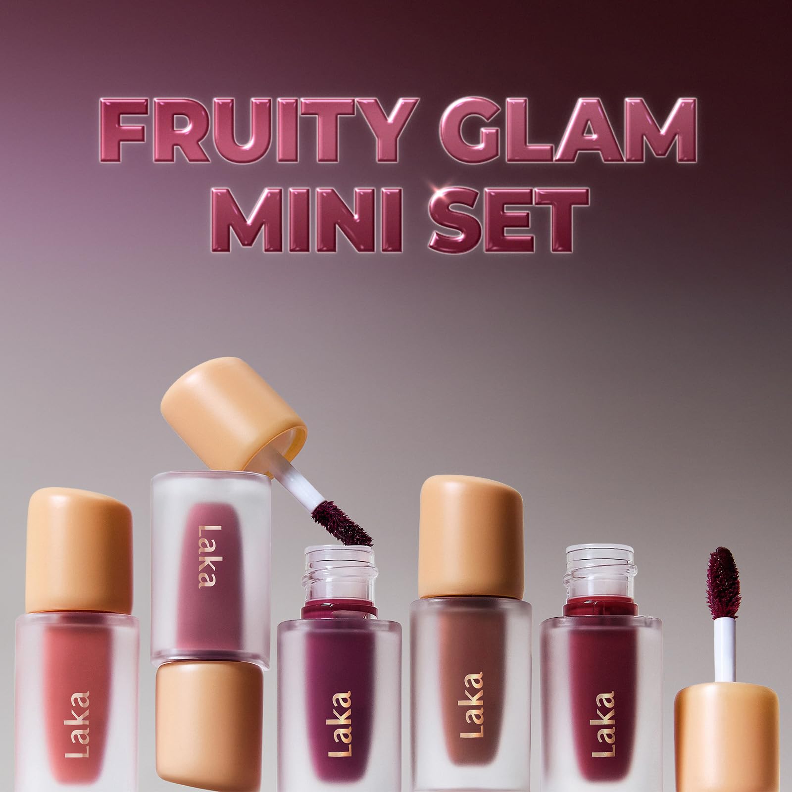 Laka Fruity Glam Tint glassy-finish lip look close-up