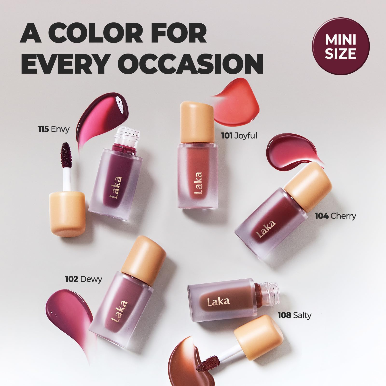 Laka Fruity Glam Tint Salty swatch showcases glossy shine and lip glow