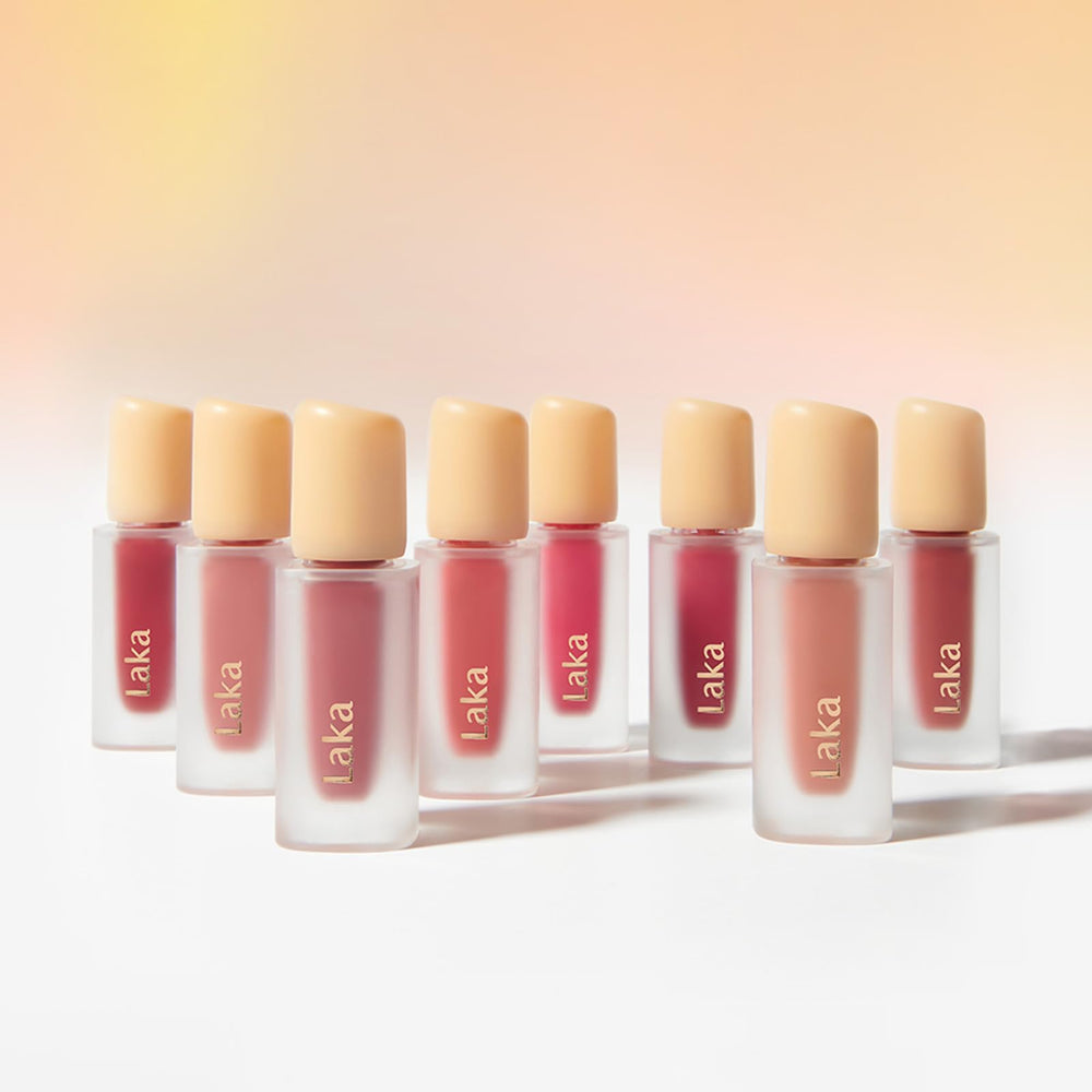 Laka Fruity Glam Tint stain chart preview helps customers compare lasting power