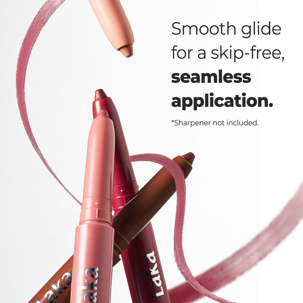 Hand holding Laka lip liner to show scale and comfortable pencil size for on-the-go use