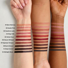 Swatch texture of Laka lip liner deep currant showing creamy blendability and soft-matte finish