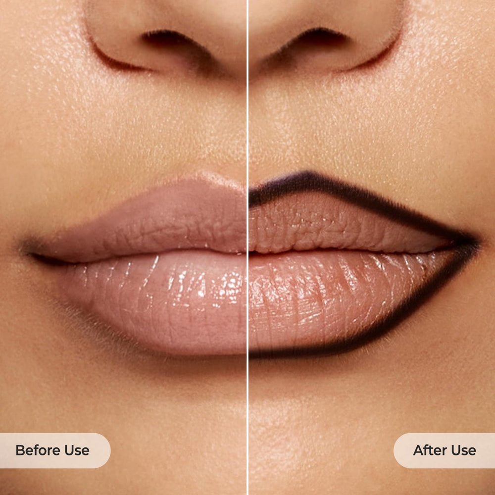 Water droplet test on Laka lip liner swatch showing waterproof resistance and staying power