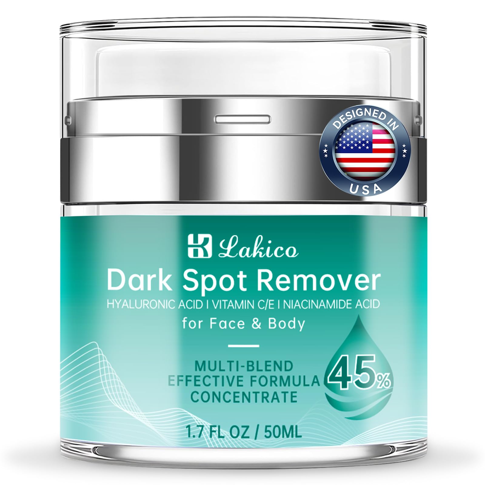 Lakico dark spot remover bottle closeup shows a lightweight, non-greasy formula for even skin tone.