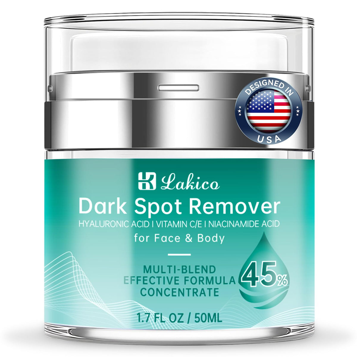 Lakico dark spot remover bottle closeup shows a lightweight, non-greasy formula for even skin tone.