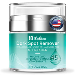 Lakico dark spot remover bottle closeup shows a lightweight, non-greasy formula for even skin tone.