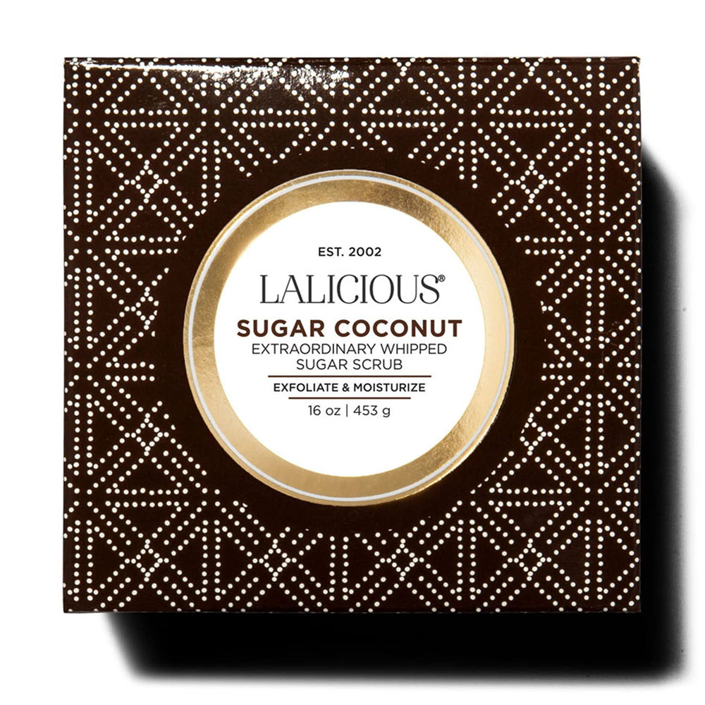 LaLicious Sugar Coconut Sugar Scrub whipped texture highlights easy glide and non-greasy finish.