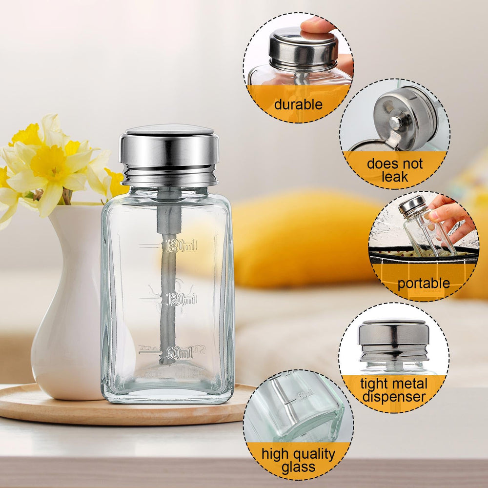 Lallisa push-down dispenser bottle glass 6oz with controlled dosing for skincare.