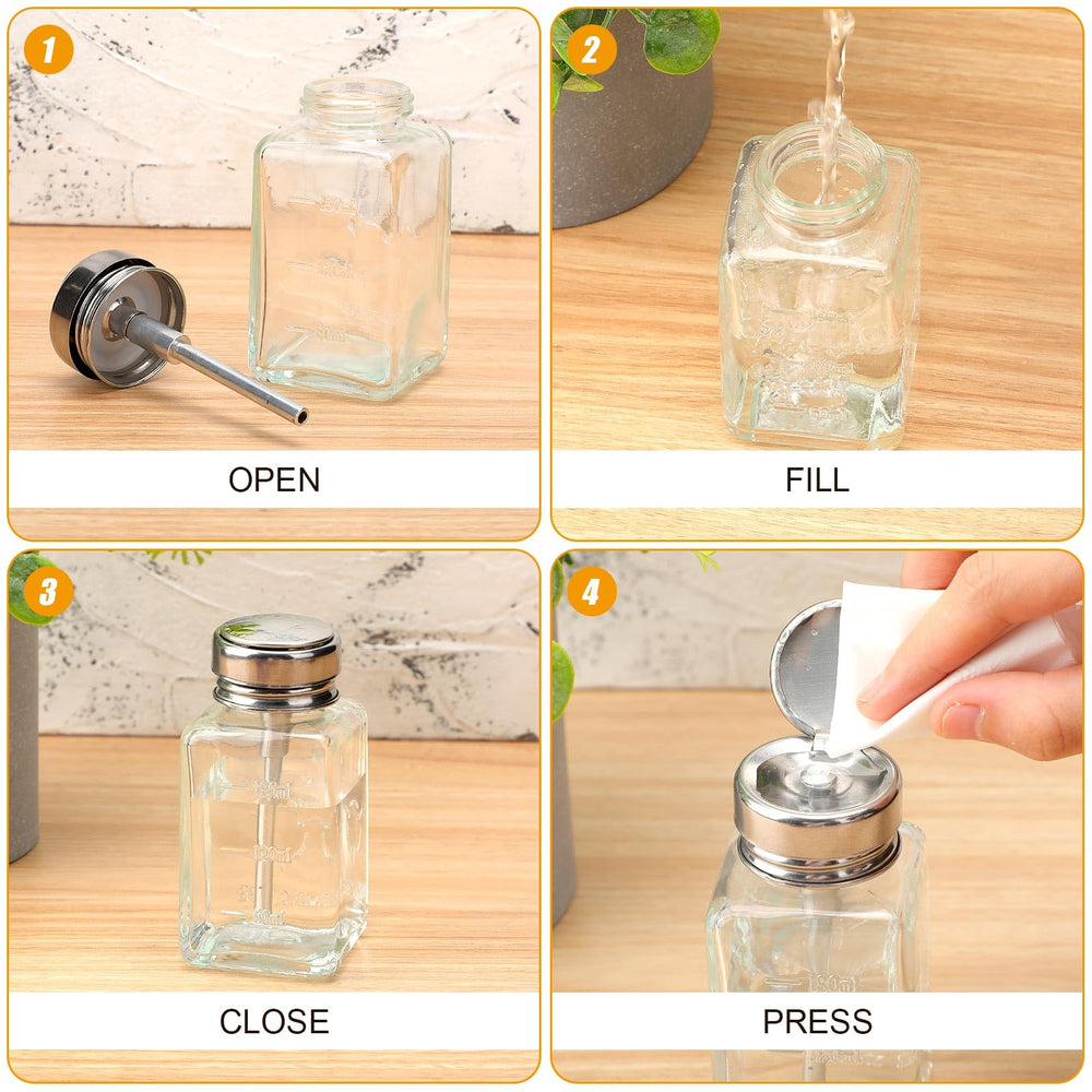 Lallisa transparent glass bottle allows quick content checks for makeup remover.