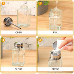 Lallisa transparent glass bottle allows quick content checks for makeup remover.
