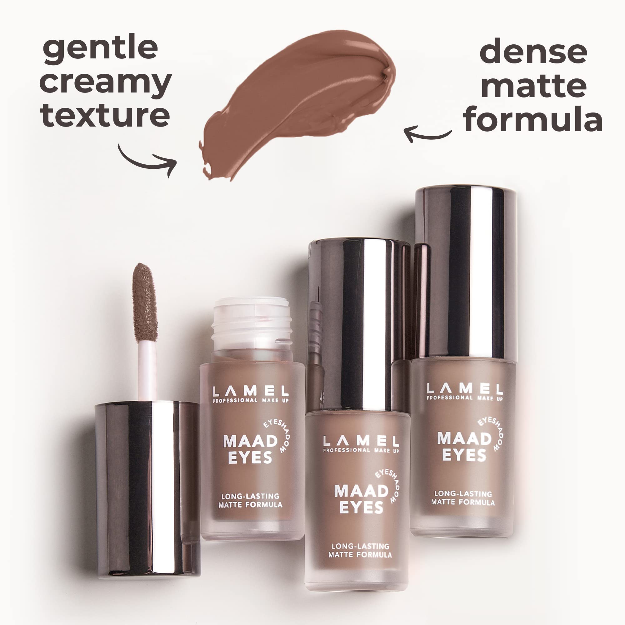 Lamel Matte Liquid Eyeshadow applicator demonstrates easy one-stroke color deposit.