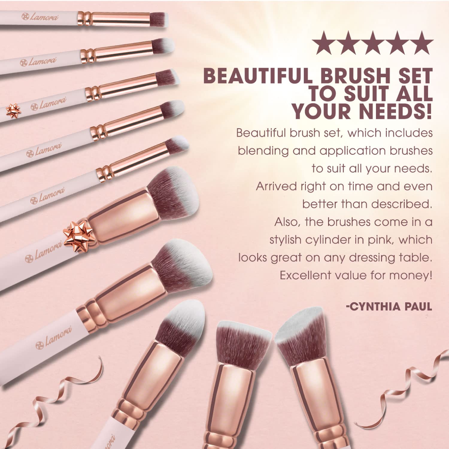 Lamora Kabuki eyeshadow brush enables detailed, seamless eye makeup.