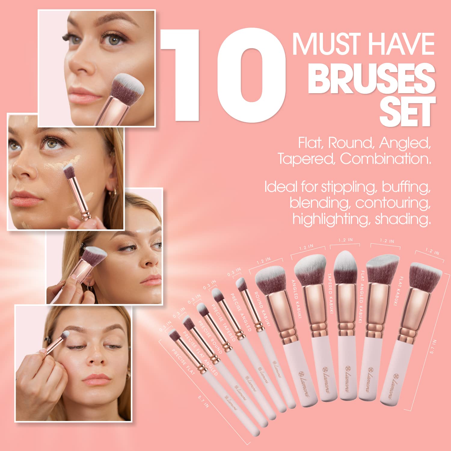 Lamora Kabuki powder brush for even setting with minimal product absorption.