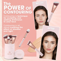 Lamora round angled contour brush for precise cheekbone definition and seamless blending.