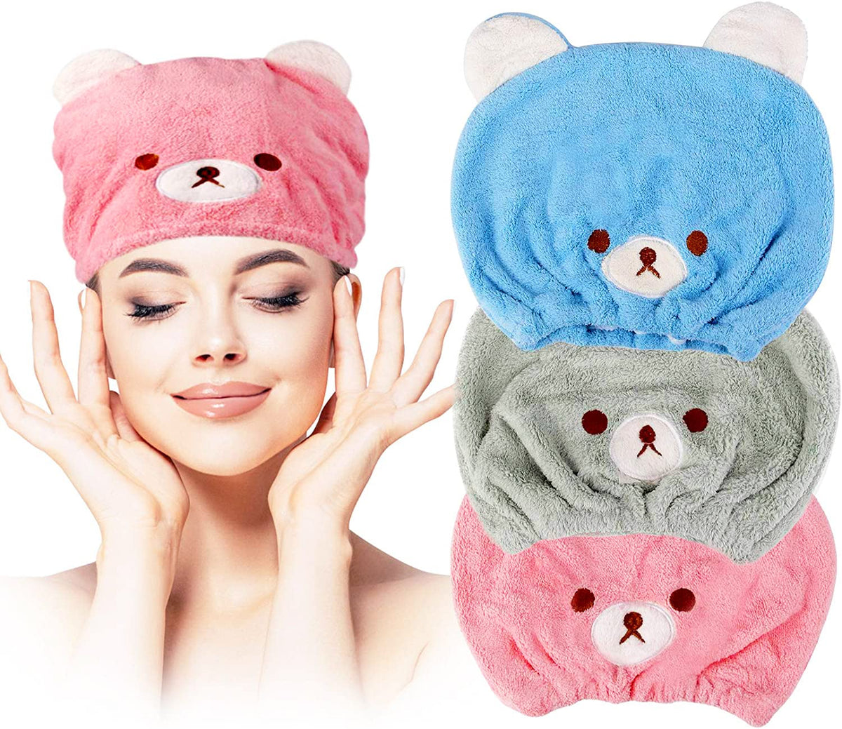 Lamoutor kids hair-drying-towel cartoon pattern shows soft, quick-dry fabric for gentle use