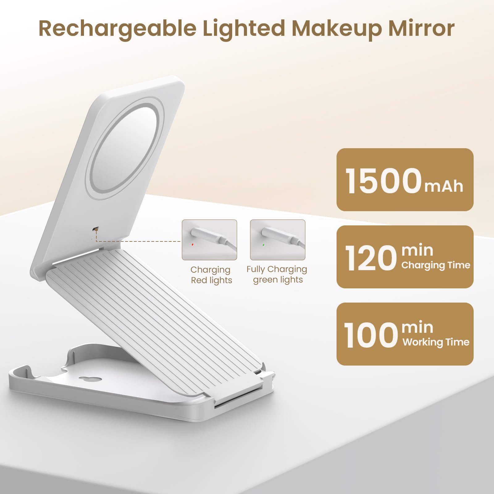 LAMPICK mirror can stand on a countertop or be wall-mounted.