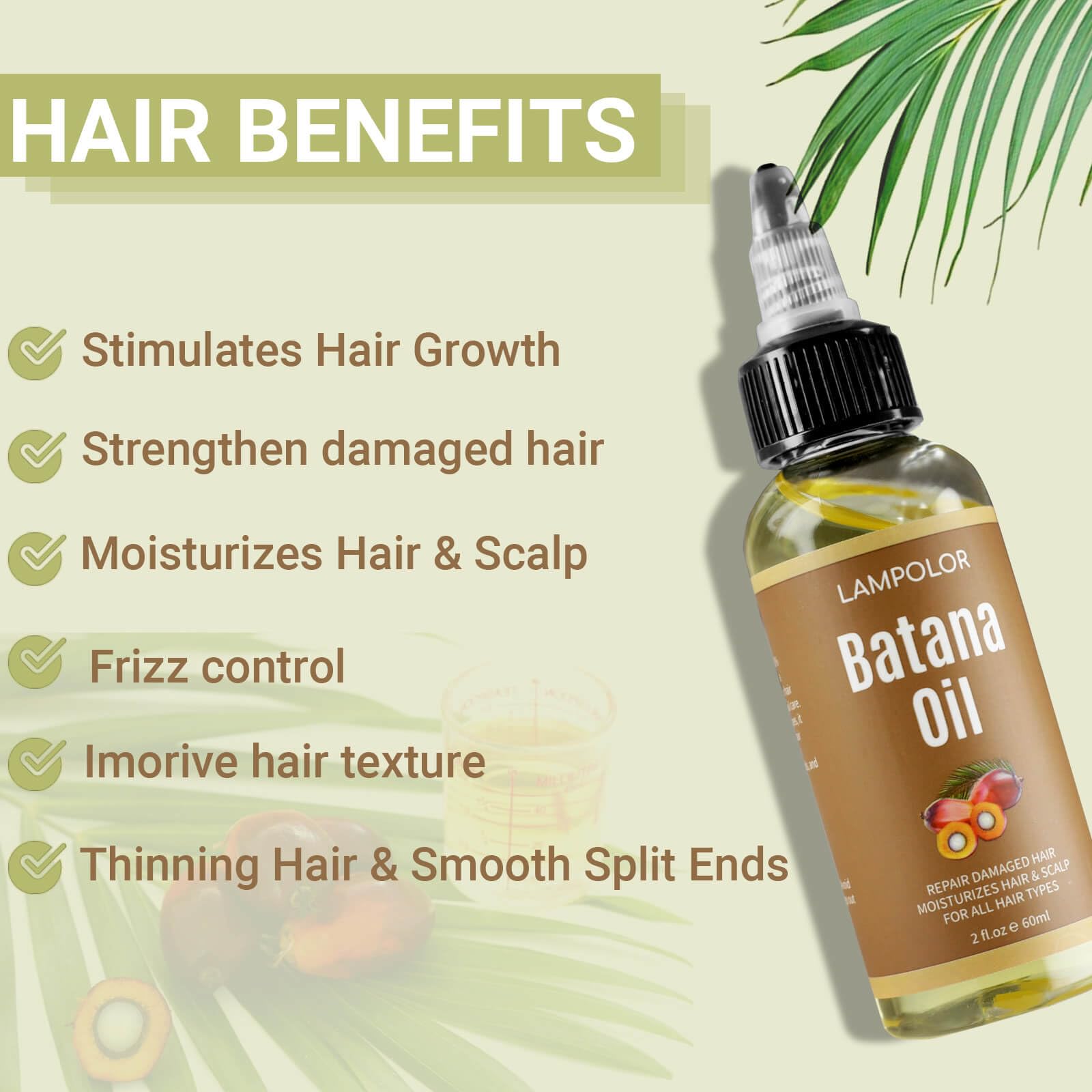 Lampolar Batana Oil application on hair demonstrates nourishing scalp care and frizz reduction.