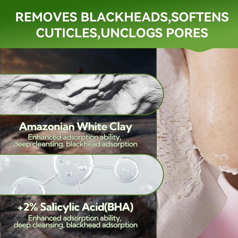 LANBENA Amazonian white clay visual emphasizing deep cleansing effects.