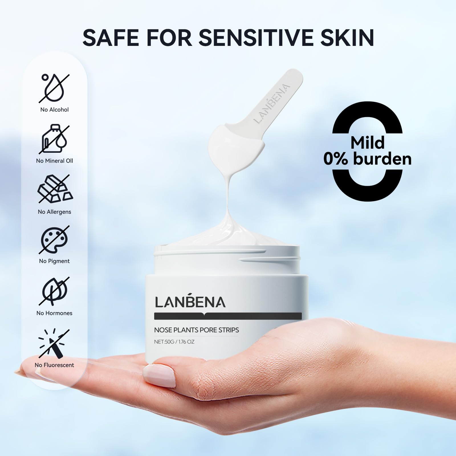 LANBENA aloe vera formula label highlighting gentle, odor-free skin use