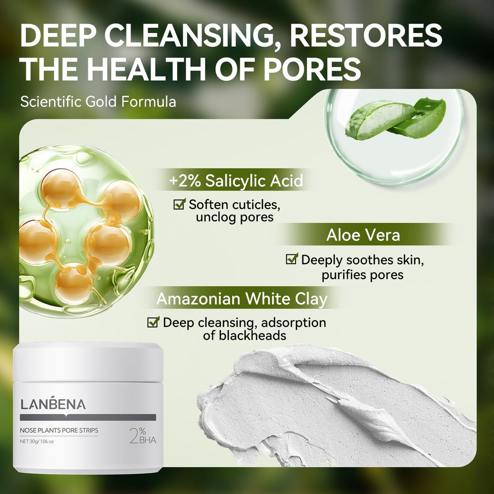 LANBENA Amazonian White Clay image signals oil absorption and impurity drawing.