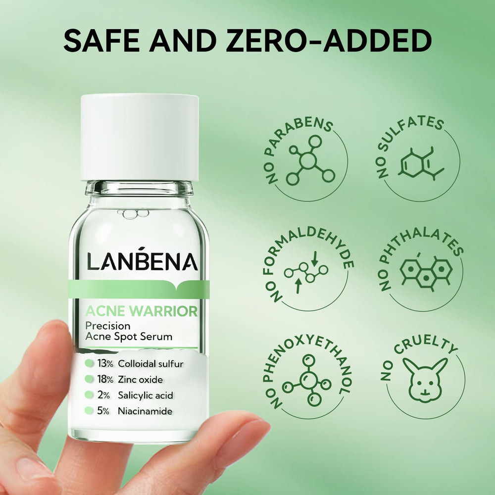 LANBENA cruelty-free vegan label suggests ethics alongside effective acne care.