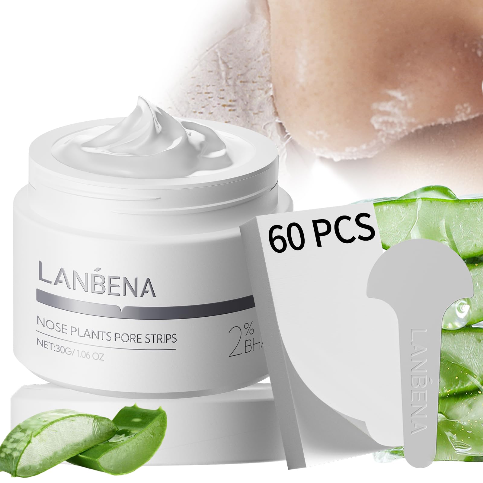 LANBENA nose strip pack 60pcs for deep cleansing and oil control.