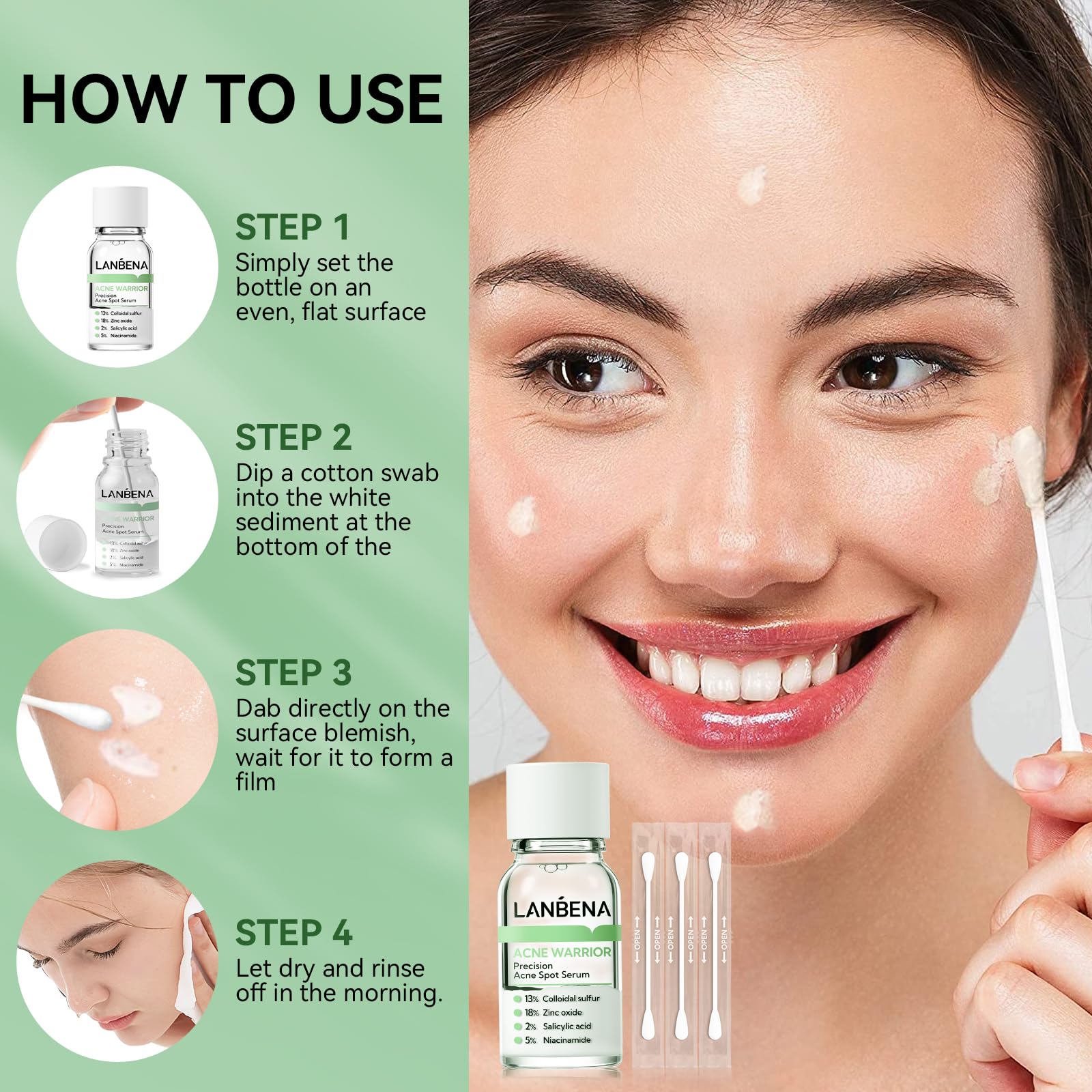LANBENA pore-clearing close-up hints at debris and oil reduction for cleaner pores.