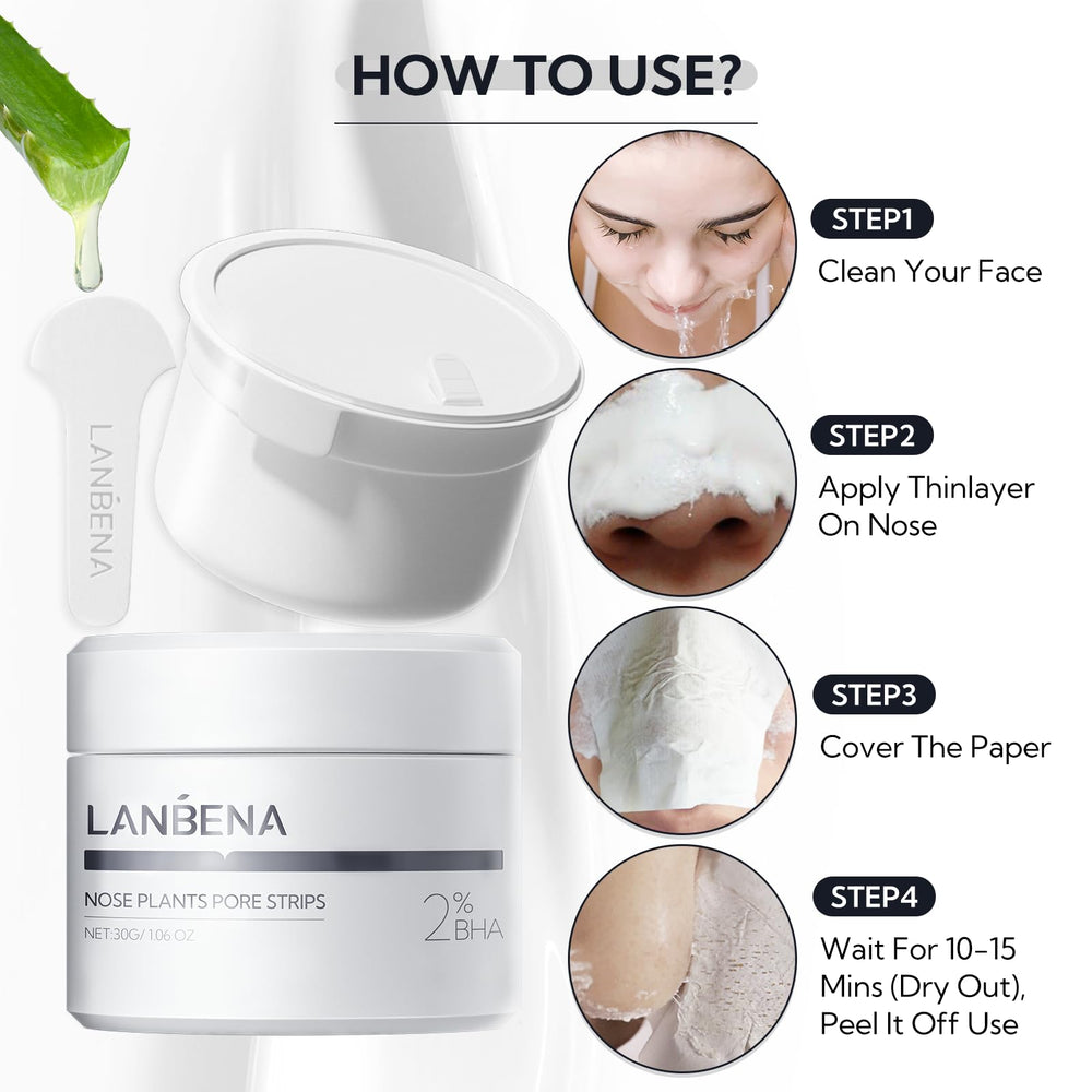 LANBENA skincare routine image shows pre- and post-cleanse moment.