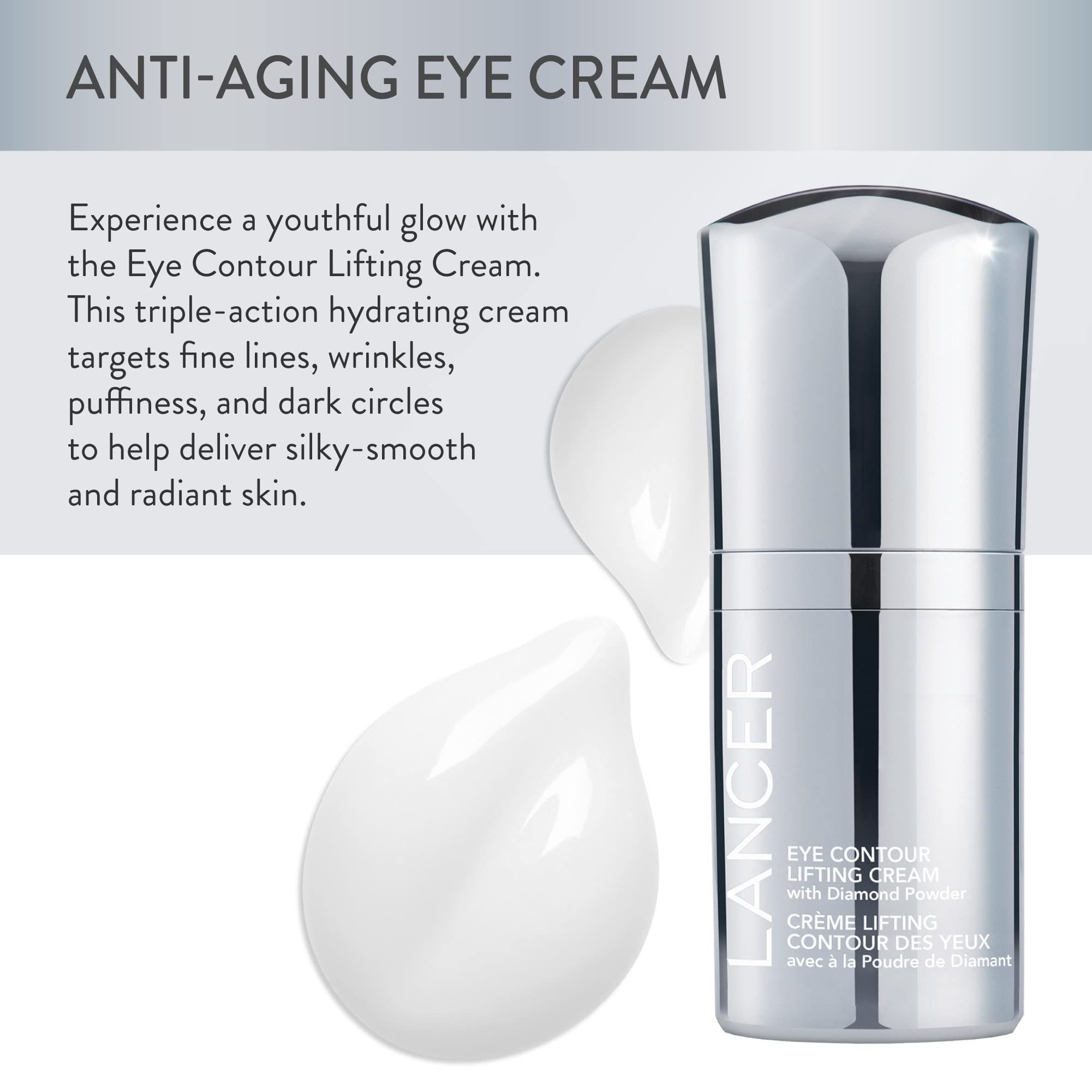 Lancer Eye-Contour Lifting Cream hyaluronic-acid application demonstrating hydration and puffiness reduction