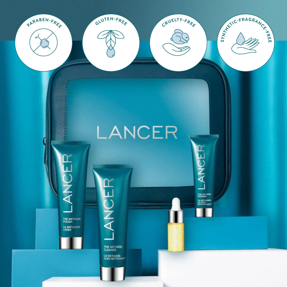 Lancer Omega Hydrating Oil bottle demonstrates extra hydration during skincare routine.
