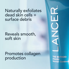 Lancer Polish application demonstrating a dime-size amount for gentle exfoliation