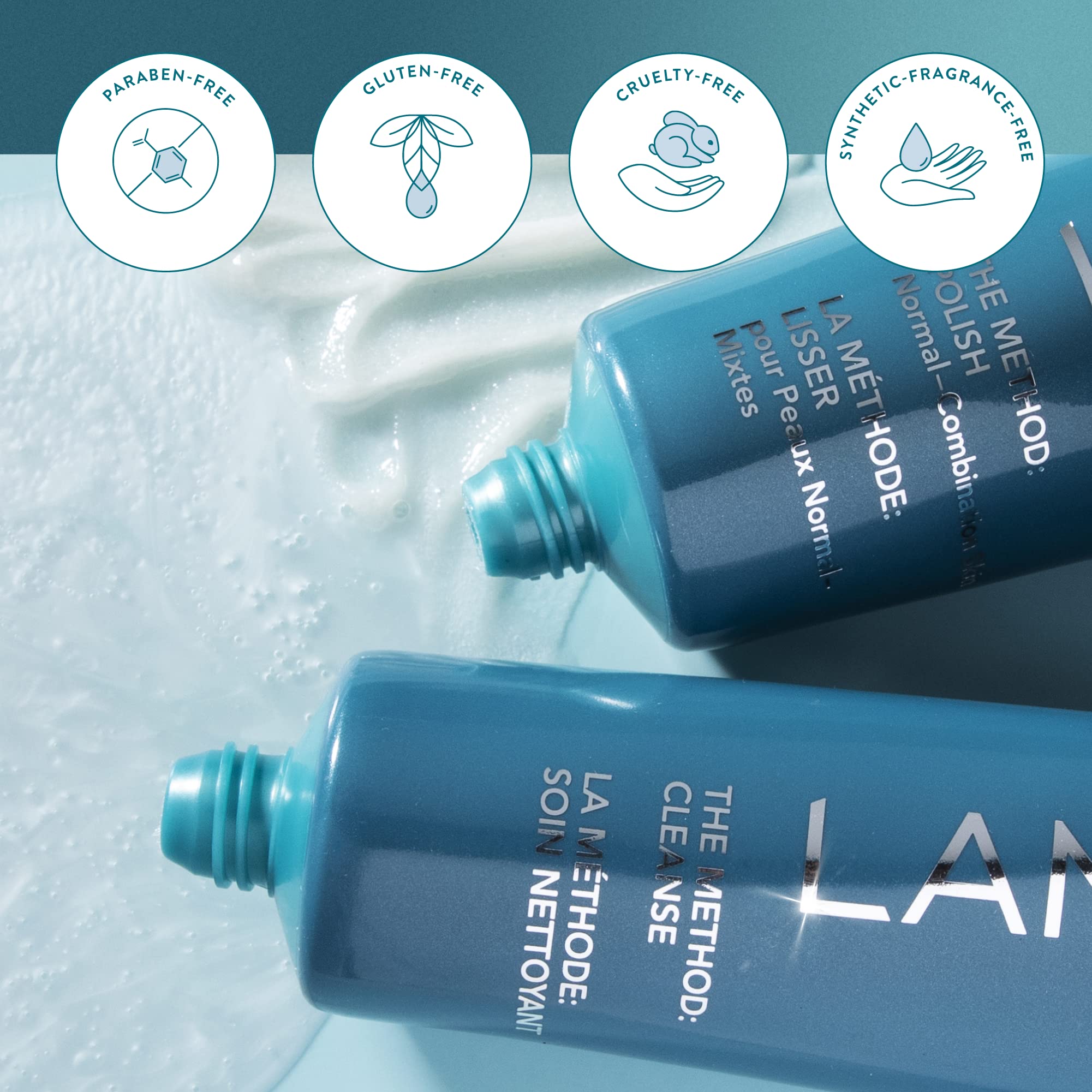 Lancer The Method Polish being rinsed away to reveal refreshed skin