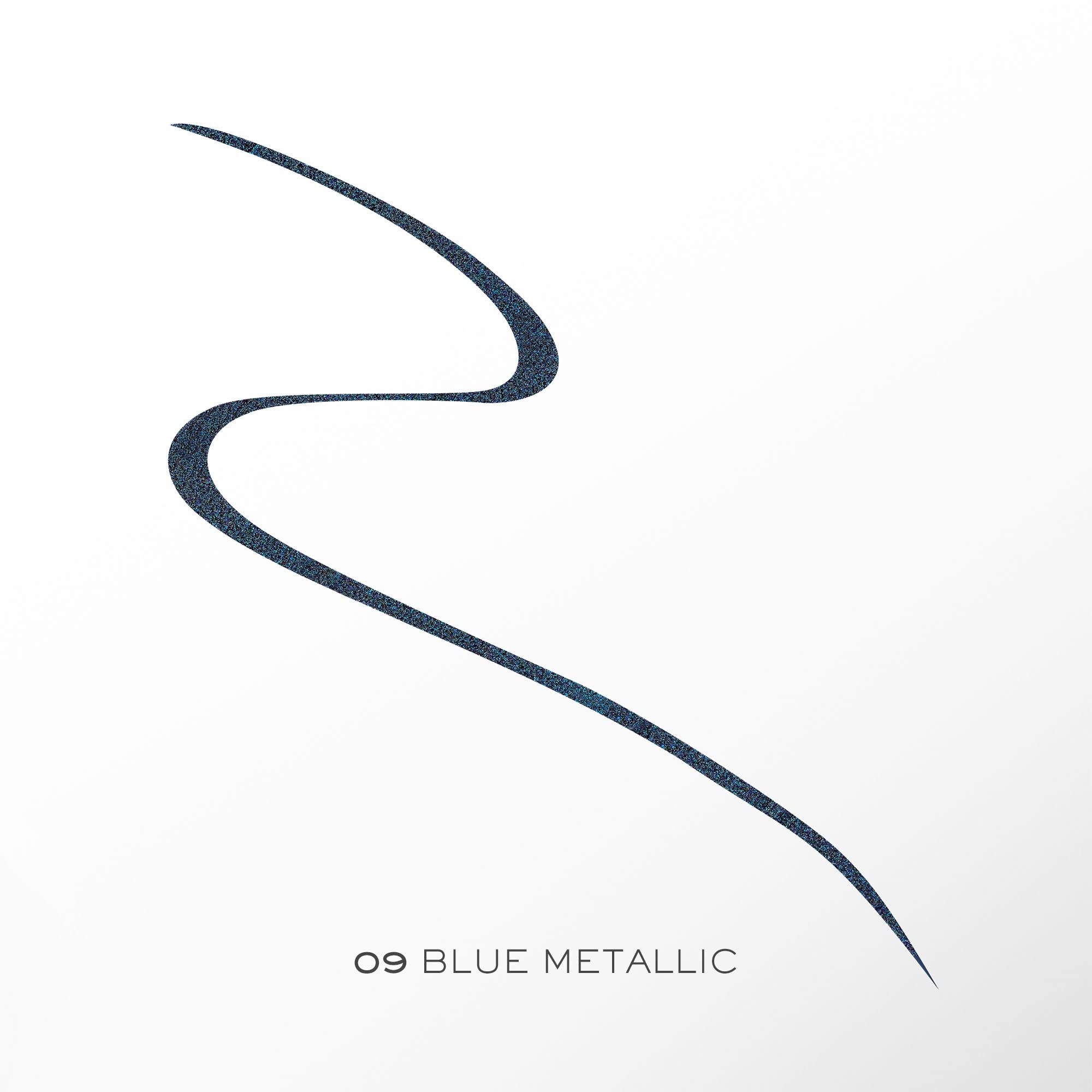 Lancôme Artliner precision eyeliner closeup highlighting blue metallic finish and definition.