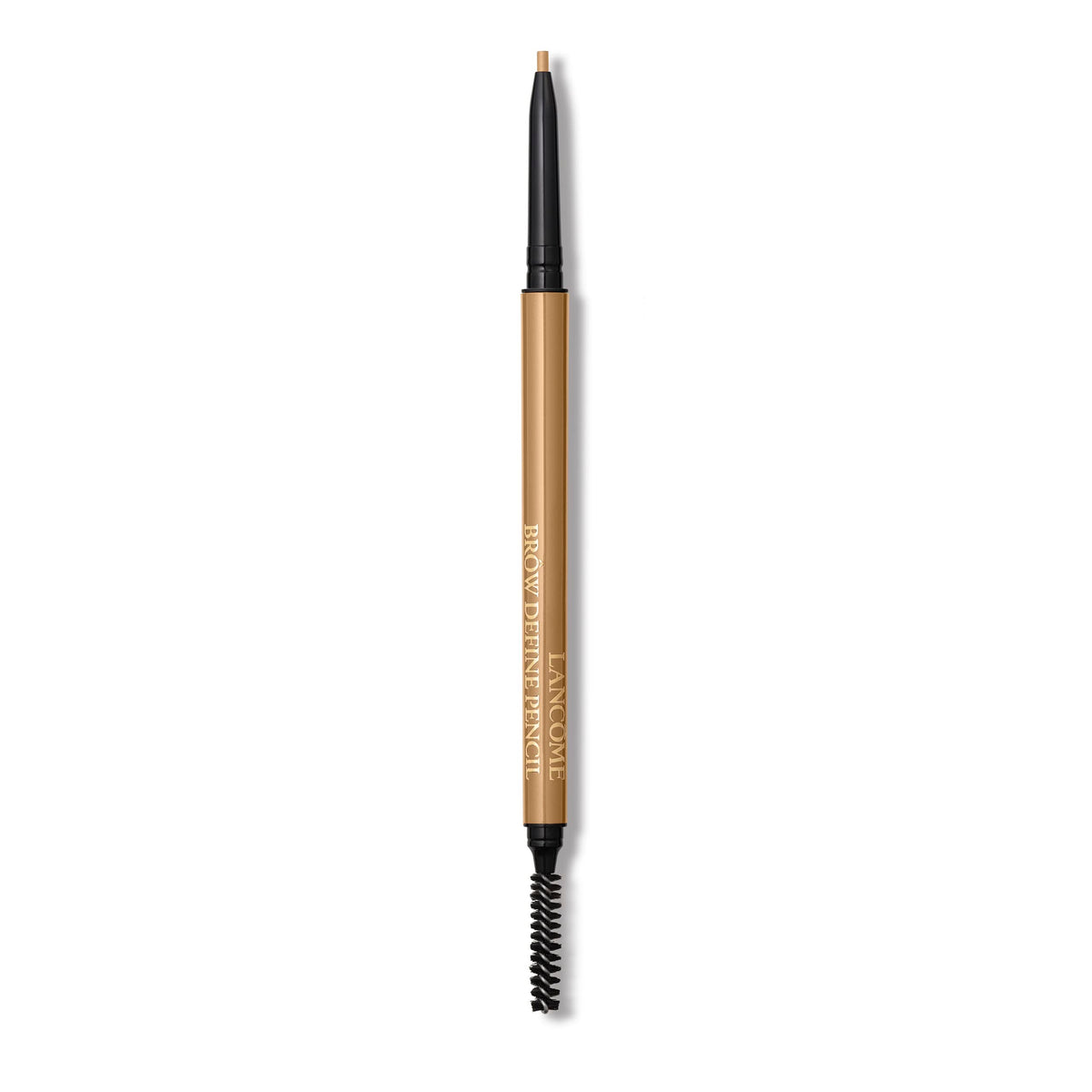 Lancôme Brow Define Pencil close-up shows self-sharpening tip for precise brow definition.