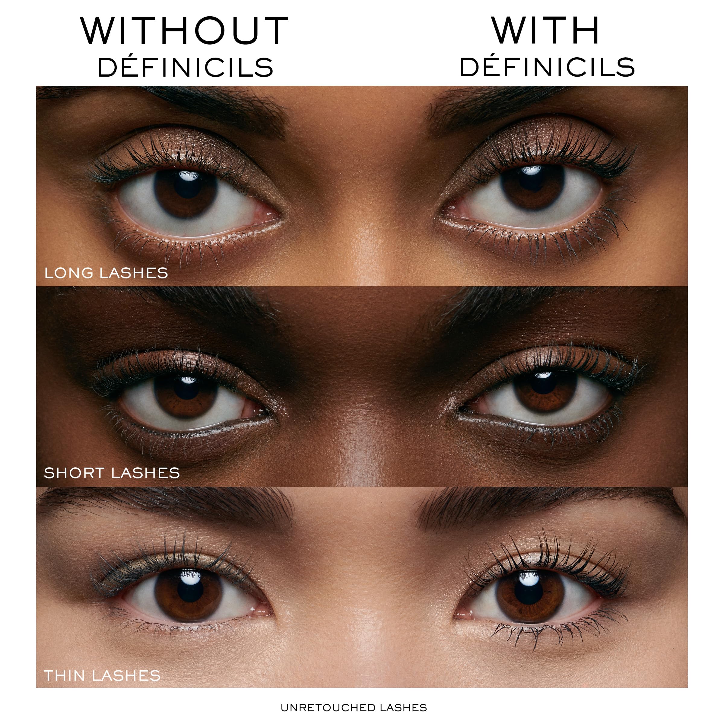 Lancôme Définicils close-up showing root-to-tip lash separation.