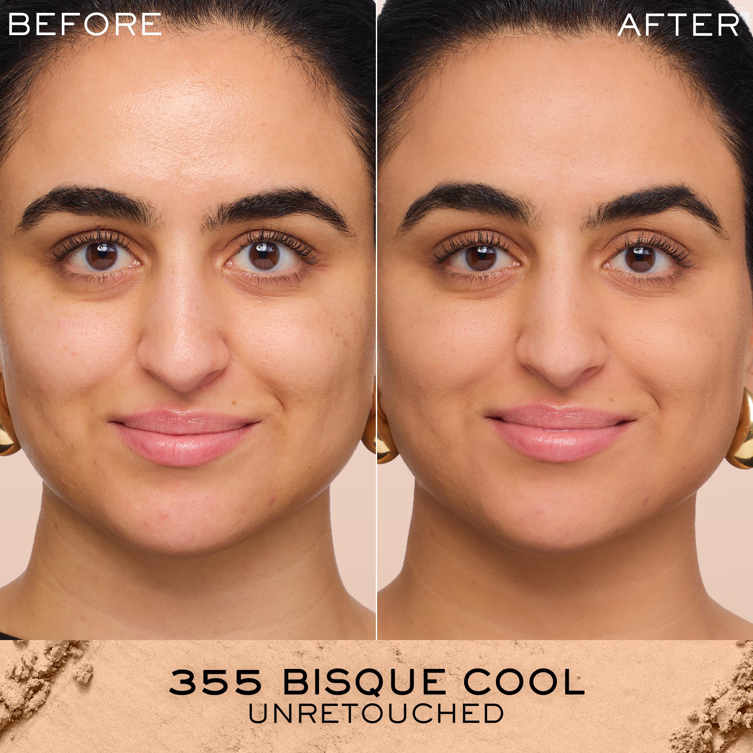 Lancôme Dual Finish dry-application swatch demonstrating smooth, flawless coverage and oil-control.
